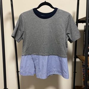 CARVEN mixed fabric shirt striped